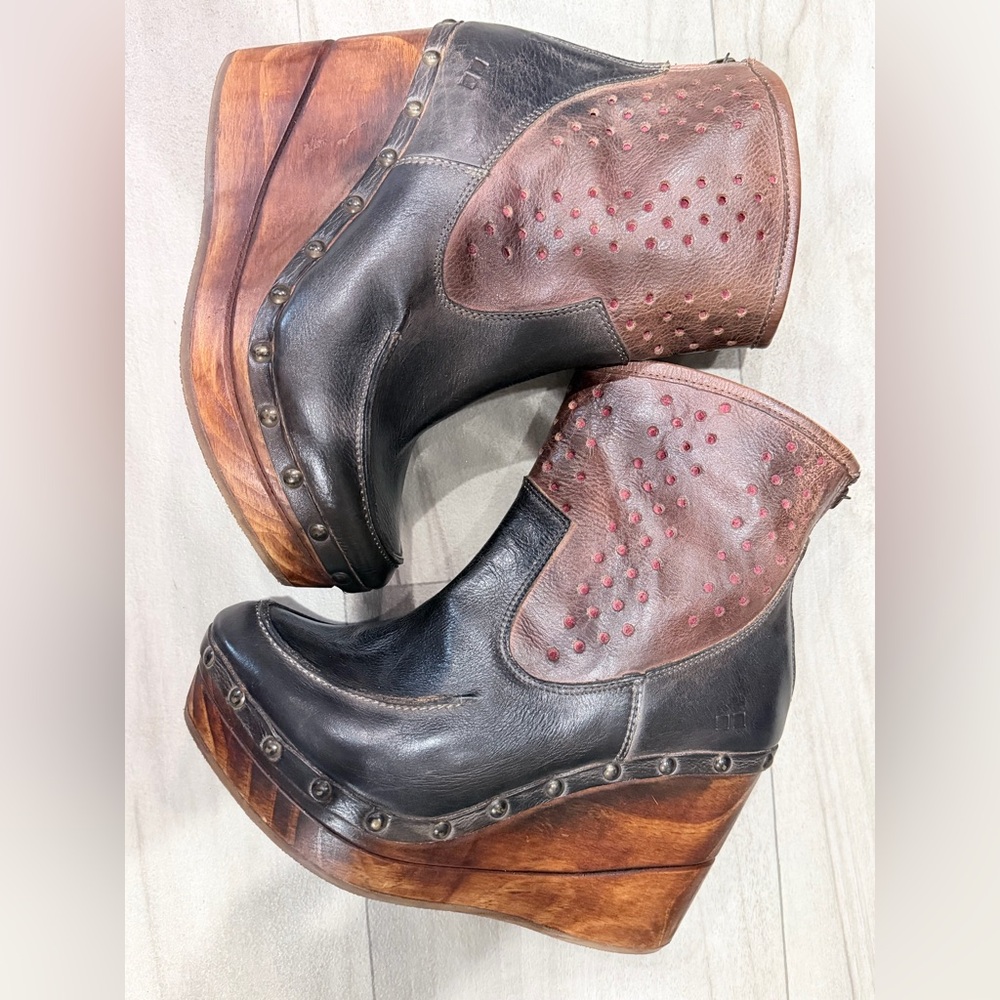 Bed Stu Two-Tone Leather Wedge Boots - Picture 2 of 11